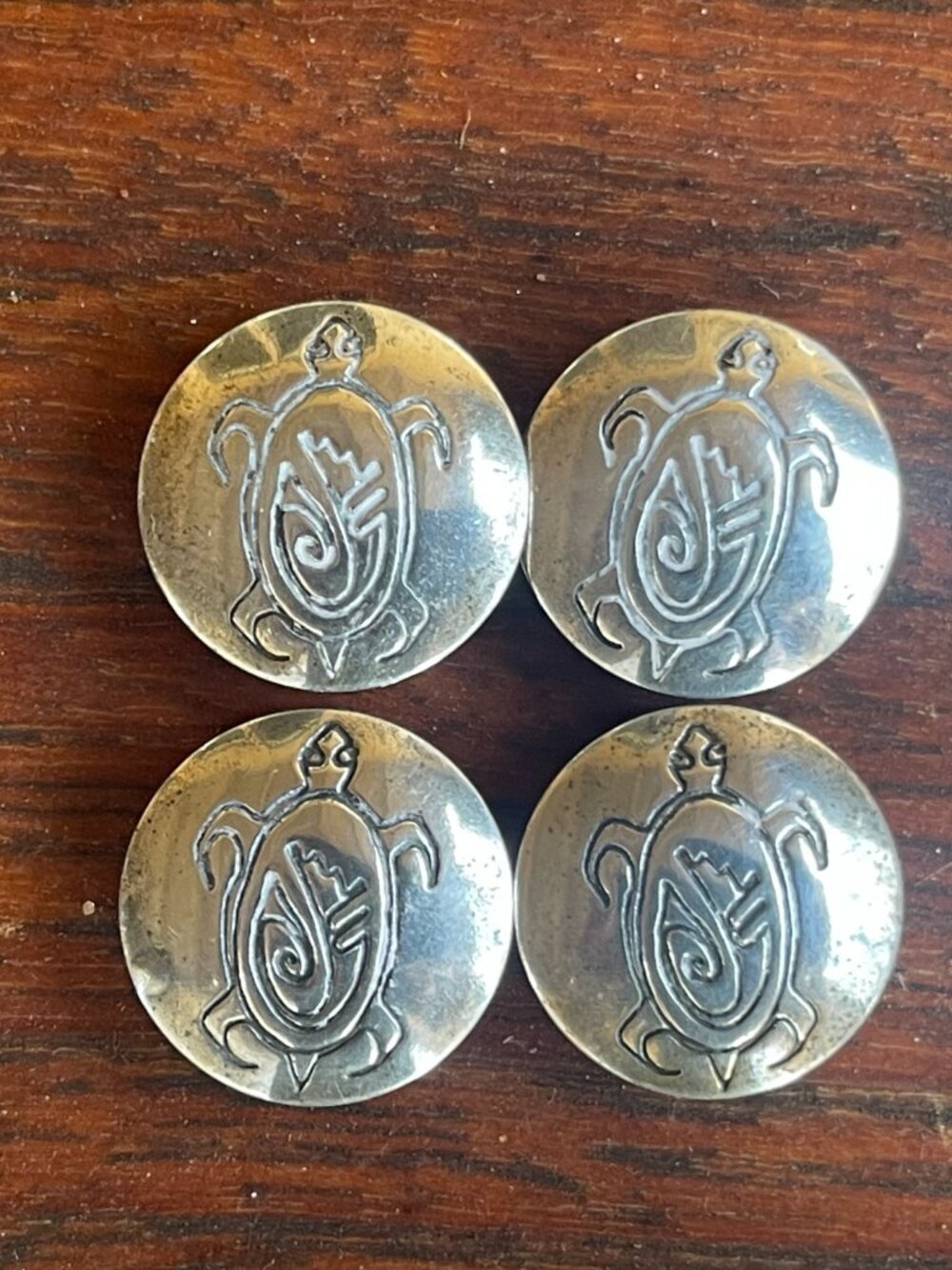 Vintage Stamped Native American Mimbres Sterling Silver Turtle Button Covers